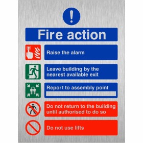 5 Point Brushed Aluminium Fire Action Notice - Do Not Use Lifts 5 Point Brushed Aluminium Fire Action Notice - Do Not Use Lifts