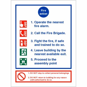 5 Point Fire Action Notice Sign Fire Action Sign 200 x 300mm
