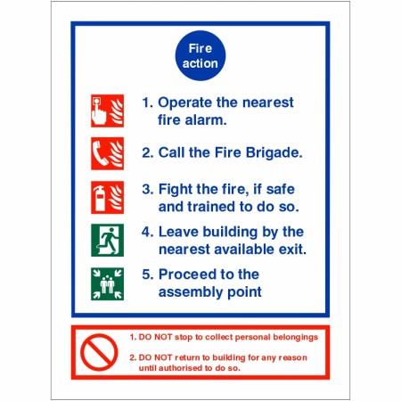 Fire Action Sign 200 x 300mm