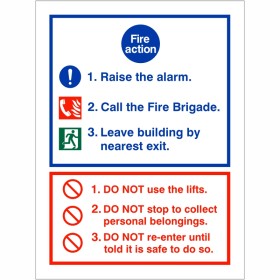 3 Point Fire Action Notice Sign - Raise The Alarm Fire Action Sign 150 x 200mm