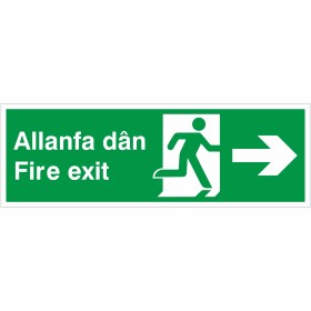Fire Exit Arrow Right Sign in Welsh / English Fire Exit Arrow Right Sign in Welsh / English