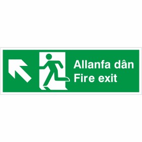 Fire Exit Arrow Up Left Sign in Welsh / English Fire Exit Arrow Up Left Sign in Welsh / English