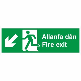 Fire Exit Arrow Down Left Sign in Welsh / English Fire Exit Arrow Down Left Sign in Welsh / English