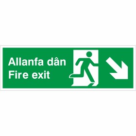 Fire Exit Arrow Down Right Sign in Welsh / English Fire Exit Arrow Down Right Sign in Welsh / English