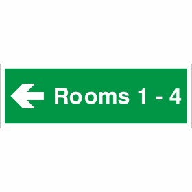 Rooms 1-4 (Arrow Left) Wayfinding Indicator Sign Rooms 1-4 (Arrow Left) Wayfinding Indicator Sign