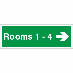 Rooms 1-4 (Arrow Right) Wayfinding Indicator Sign Rooms 1-4 (Arrow Right) Wayfinding Indicator Sign