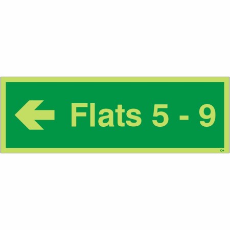 Glow in the Dark Flats 5-9 (Arrow Left) Wayfinding Sign