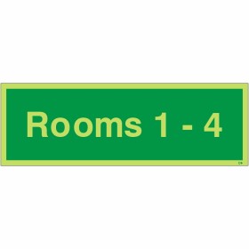Glow in the Dark Rooms 1-4 Wayfinding Sign Glow in the Dark Rooms 1-4 Wayfinding Sign