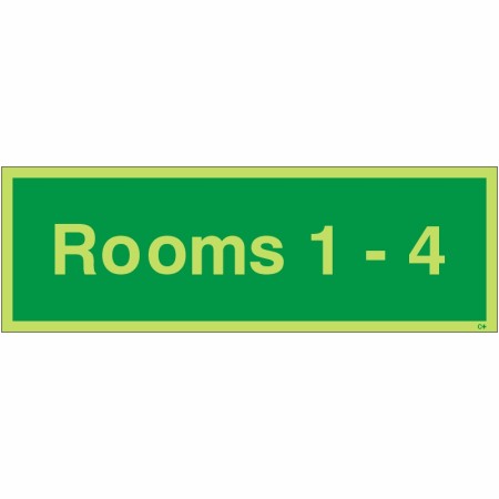 Glow in the Dark Rooms 1-4 Wayfinding Sign