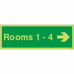 Glow in the Dark Rooms 1-4 (Arrow Right) Wayfinding Sign Glow in the Dark Rooms 1-4 (Arrow Right) Wayfinding Sign