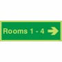 Glow in the Dark Rooms 1-4 (Arrow Right) Wayfinding Sign