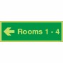 Glow in the Dark Rooms 1-4 (Arrow Left) Wayfinding Sign