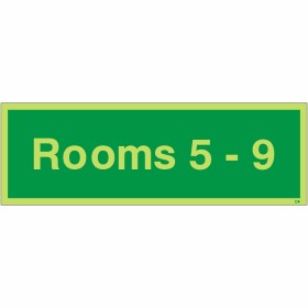 Glow in the Dark Rooms 5-9 Wayfinding Sign Glow in the Dark Rooms 5-9 Wayfinding Sign