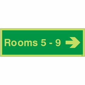 Glow in the Dark Rooms 5-9 (Arrow Right) Wayfinding Sign Glow in the Dark Rooms 5-9 (Arrow Right) Wayfinding Sign