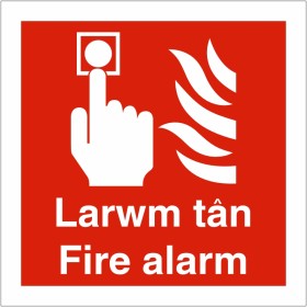 Larwm Tan Fire Alarm Sign In Welsh / English - Square Larwm Tan Fire Alarm Sign In Welsh / English - Square
