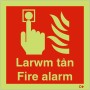 Larwm Tan Fire Alarm Sign In Welsh / English - Square