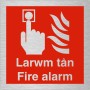 Larwm Tan Fire Alarm Sign In Welsh / English - Square