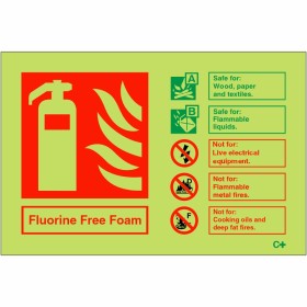 Glow in the Dark Fluorine Free Foam Fire Extinguisher ID Sign - BS 5499 Compliant Glow in the Dark Fluorine Free Foam Fire Extinguisher ID Sign - BS 5499 Compliant
