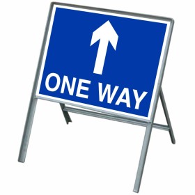 One Way Arrow Up With Stanchion Frame Sign One Way Arrow Up With Stanchion Frame Sign