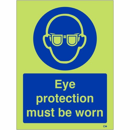 Eye Protection Must Be Worn Photoluminescent Sign 150 x 200mm