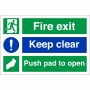 Fire Exit Keep Clear Push Pad To Open Sign