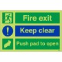 Fire Exit Keep Clear Push Pad To Open Sign
