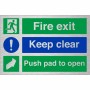 Fire Exit Keep Clear Push Pad To Open Sign
