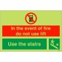 In The Event Of Fire Do Not Use Lift / Use Stairs Down Right Sign