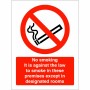 No Smoking It Is Against The Law To Smoke In These Premises Except In Designated Rooms Sign