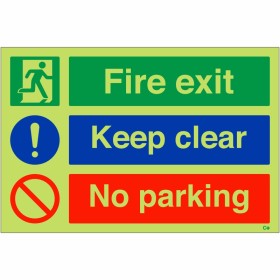 Glow in the Dark Fire Exit Keep Clear No Parking Sign - BS 5499 Compliant Glow in the Dark Fire Exit Keep Clear No Parking Sign