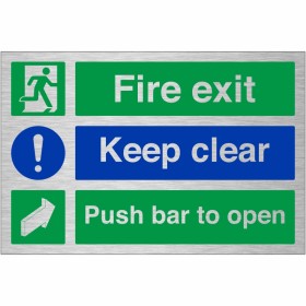 Fire Exit Keep Clear Push Bar To Open Brushed Aluminium Sign Fire Exit Keep Clear Push Bar To Open Brushed Aluminium Sign