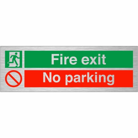 Fire Exit No Parking Brushed Aluminium Sign