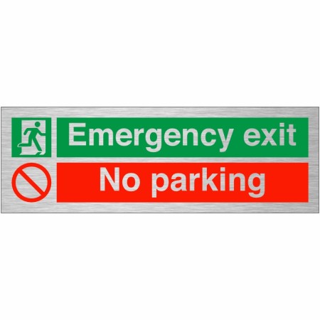 Emergency Exit No Parking Brushed Aluminium Sign
