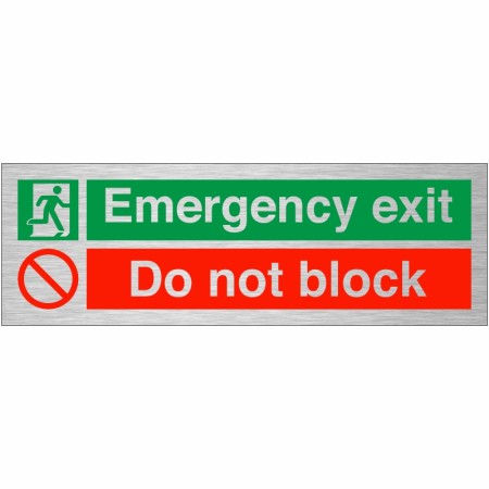 Emergency Exit Do Not Block Brushed Aluminium Sign