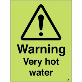 Photoluminescent Warning Very Hot Water Sign Warning Very Hot Water Photoluminescent Sign