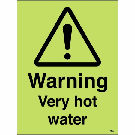 Glow in the Dark Warning Very Hot Water Sign