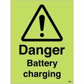 Photoluminescent Danger Battery Charging Sign Danger Battery Charging Photoluminescent Sign
