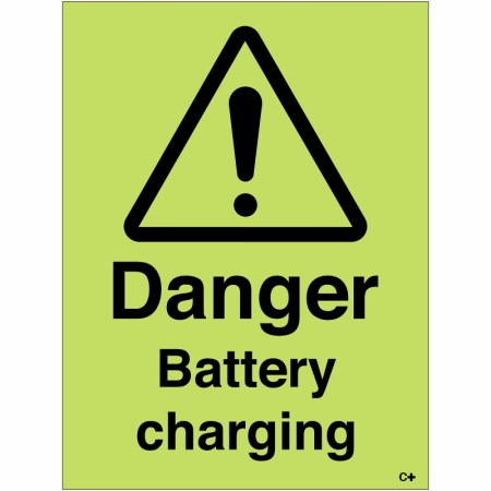 Danger Battery Charging Photoluminescent Sign