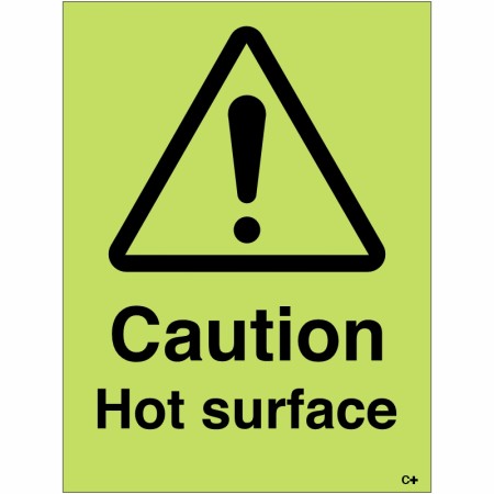 Caution Hot Surface Photoluminescent Sign