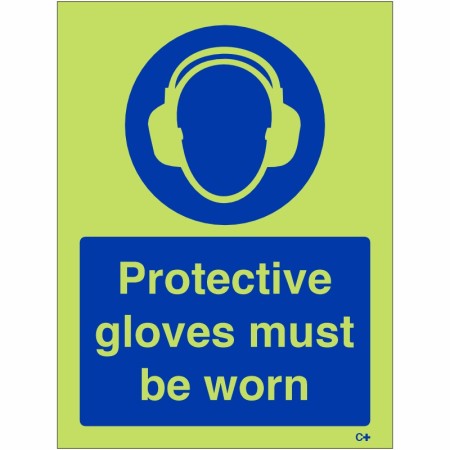 Protective Gloves Must Be Worn Photoluminescent Sign