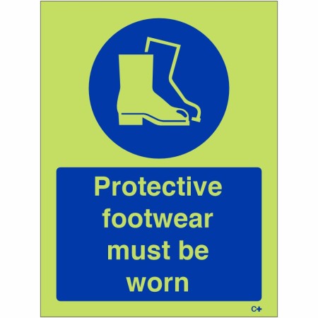 Protective Footwear Must Be Worn Photoluminescent Sign 150 x 200mm