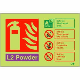 Glow In The Dark L2 Powder Fire Extinguisher ID Sign Glow In The Dark L2 Powder Fire Extinguisher ID Sign