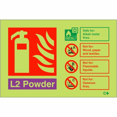 Glow In The Dark L2 Powder Fire Extinguisher ID Sign