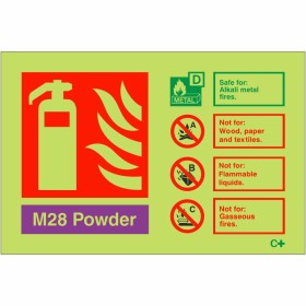 Glow In The Dark Powder M28 Fire Extinguisher ID Sign Glow In The Dark Powder M28 Fire Extinguisher ID Sign 150mm x 100mm Landscape