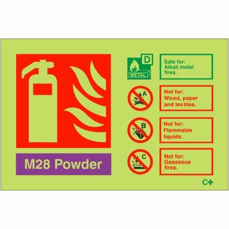 Glow In The Dark Powder M28 Fire Extinguisher ID Sign 150mm x 100mm Landscape
