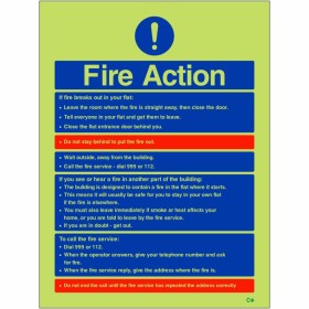 Glow in the Dark Fire Action Notice Sign - If Fire Breaks Out In Your Flat Fire Action Notice Sign - If Fire Breaks Out In Your Flat