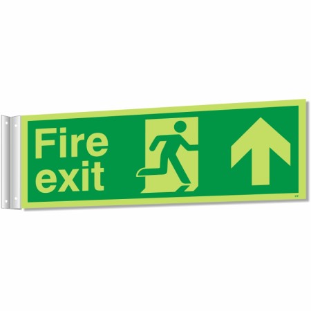 fire exit arrow up corridor sign