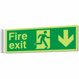 fire exit arrow down corridor sign