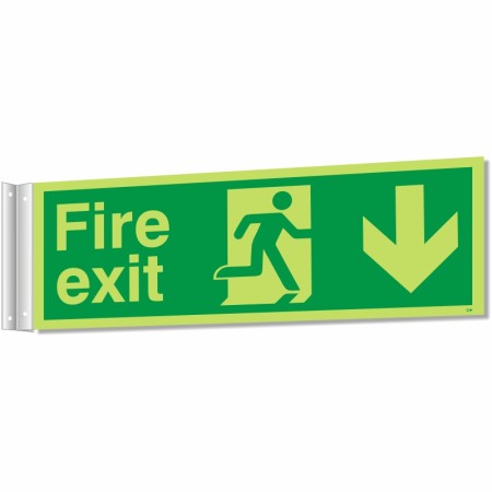 fire exit arrow down corridor sign