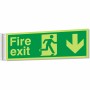 fire exit arrow down corridor sign